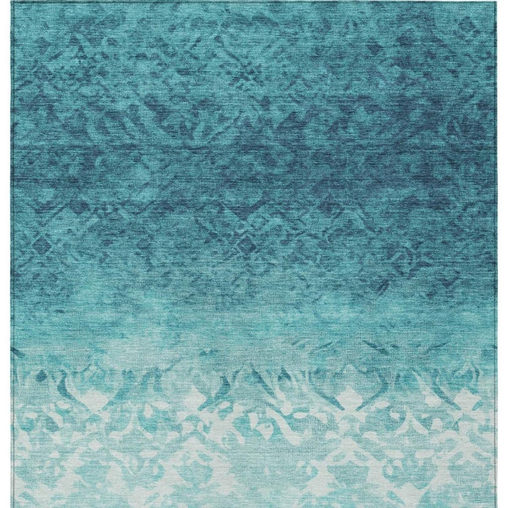 627267 5 x 8 ft. Teal, Blue & Ivory Damask Washable Transitional Indoor & Outdoor Rectangle Area Rug