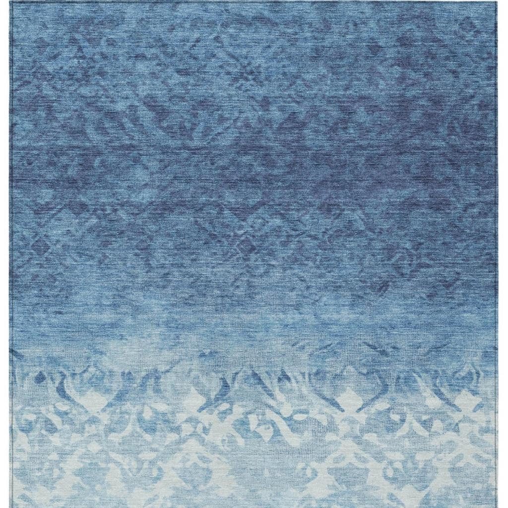 627251 8 x 10 ft. Denim Blue & Ivory Damask Washable Transitional Indoor & Outdoor Rectangle Area Rug