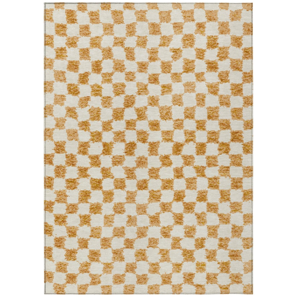 627219 5 x 8 ft. Orange & Ivory Geometric Washable Transitional Indoor & Outdoor Rectangle Area Rug
