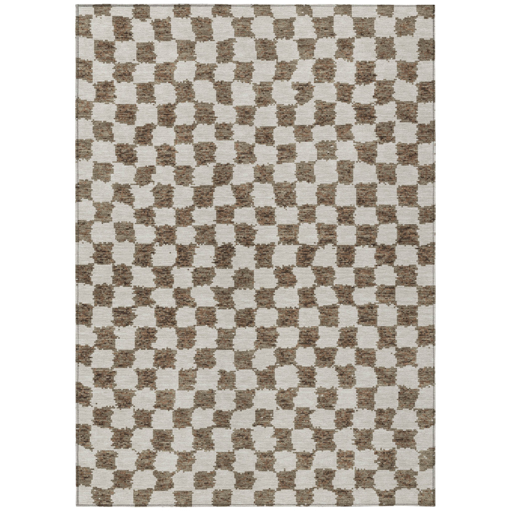 627195 5 x 8 ft. Brown & Ivory Geometric Washable Transitional Indoor & Outdoor Rectangle Area Rug