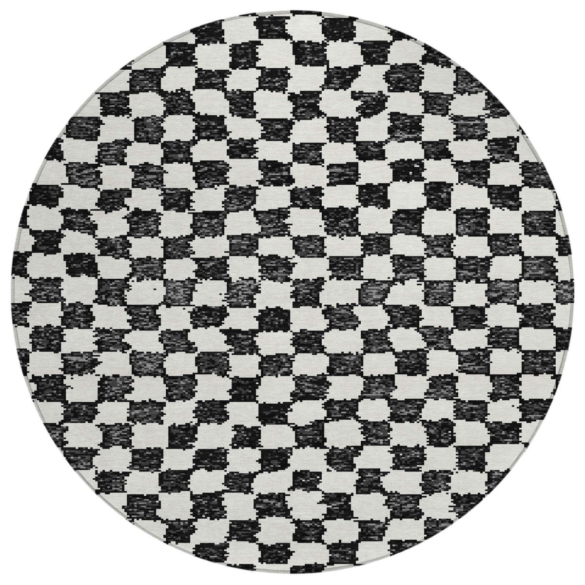 627190 8 ft. Black & Ivory Geometric Washable Transitional Indoor & Outdoor Round Area Rug