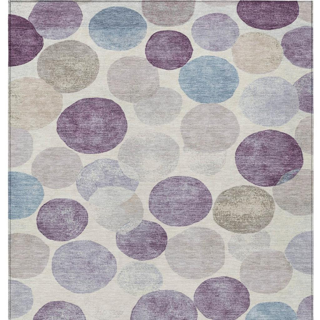 627038 3 x 5 ft. Plum Beige & Denim Blue Geometric Washable Transitional Indoor & Outdoor Rectangle Area Rug