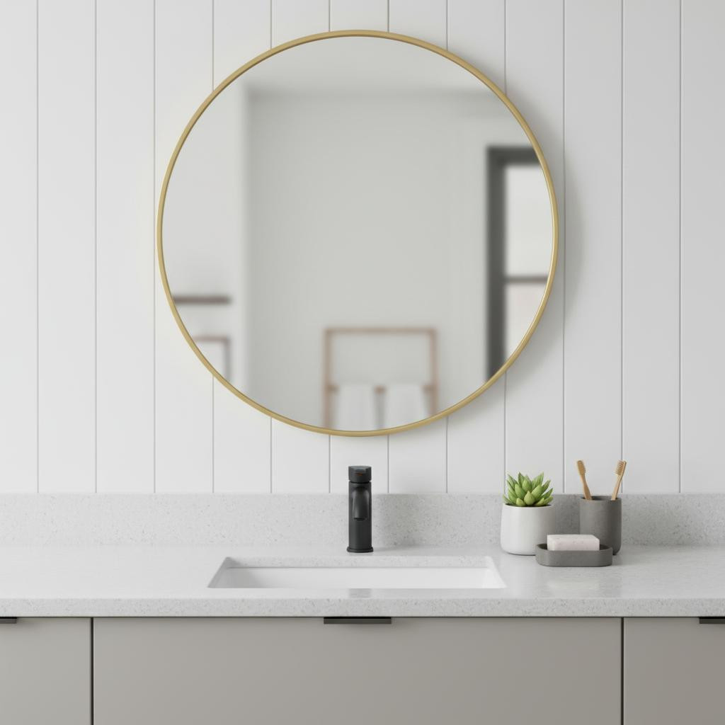 636256 20 in. Gold Metal Round Framed Bathroom Vanity Mirror