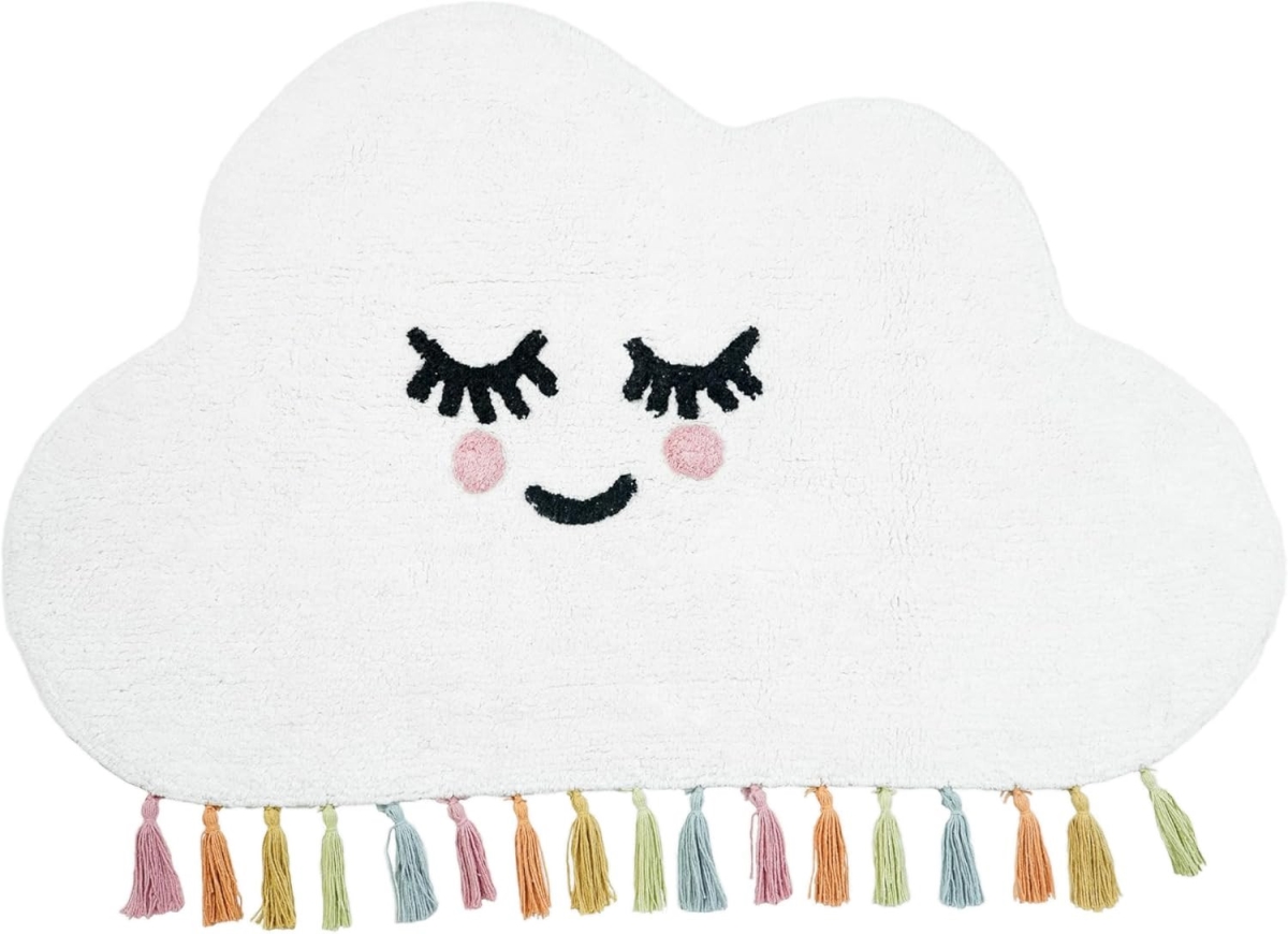 635410 2 x 4 ft. White Cloud Shape Smiley Face Washable Novelty Area Rug with Tassels