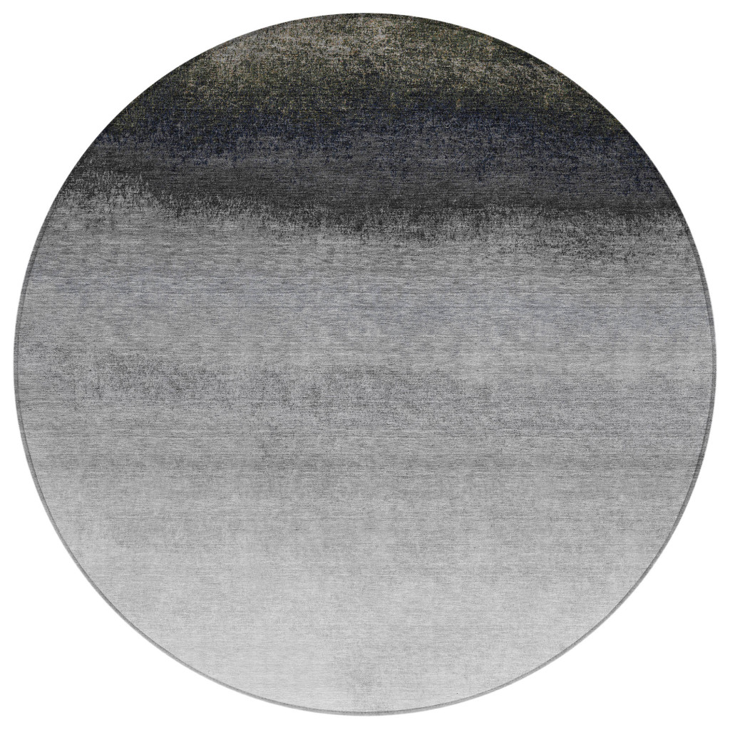 629048 8 ft. Silver & Black Ombre Washable Transitional Indoor & Outdoor Round Area Rug