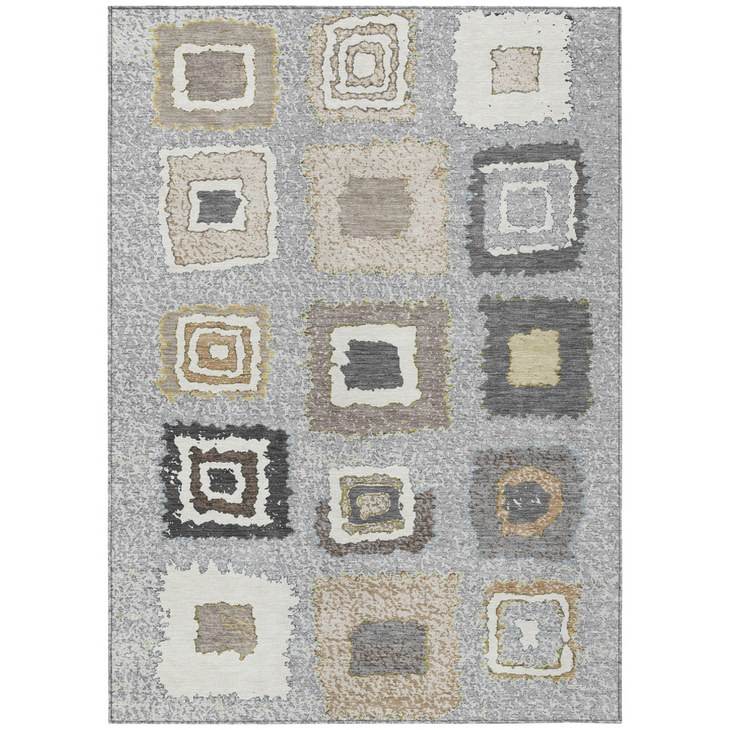 629093 10 x 14 ft. Gray Charcoal & Beige Geometric Washable Transitional Indoor & Outdoor Rectangle Area Rug