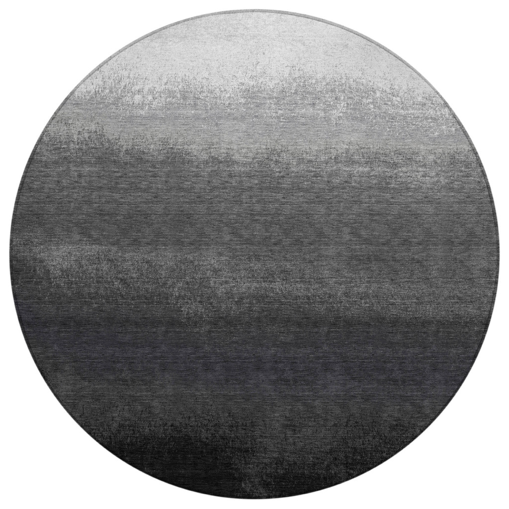 629024 8 ft. Gray & Silver Ombre Washable Transitional Indoor & Outdoor Round Area Rug