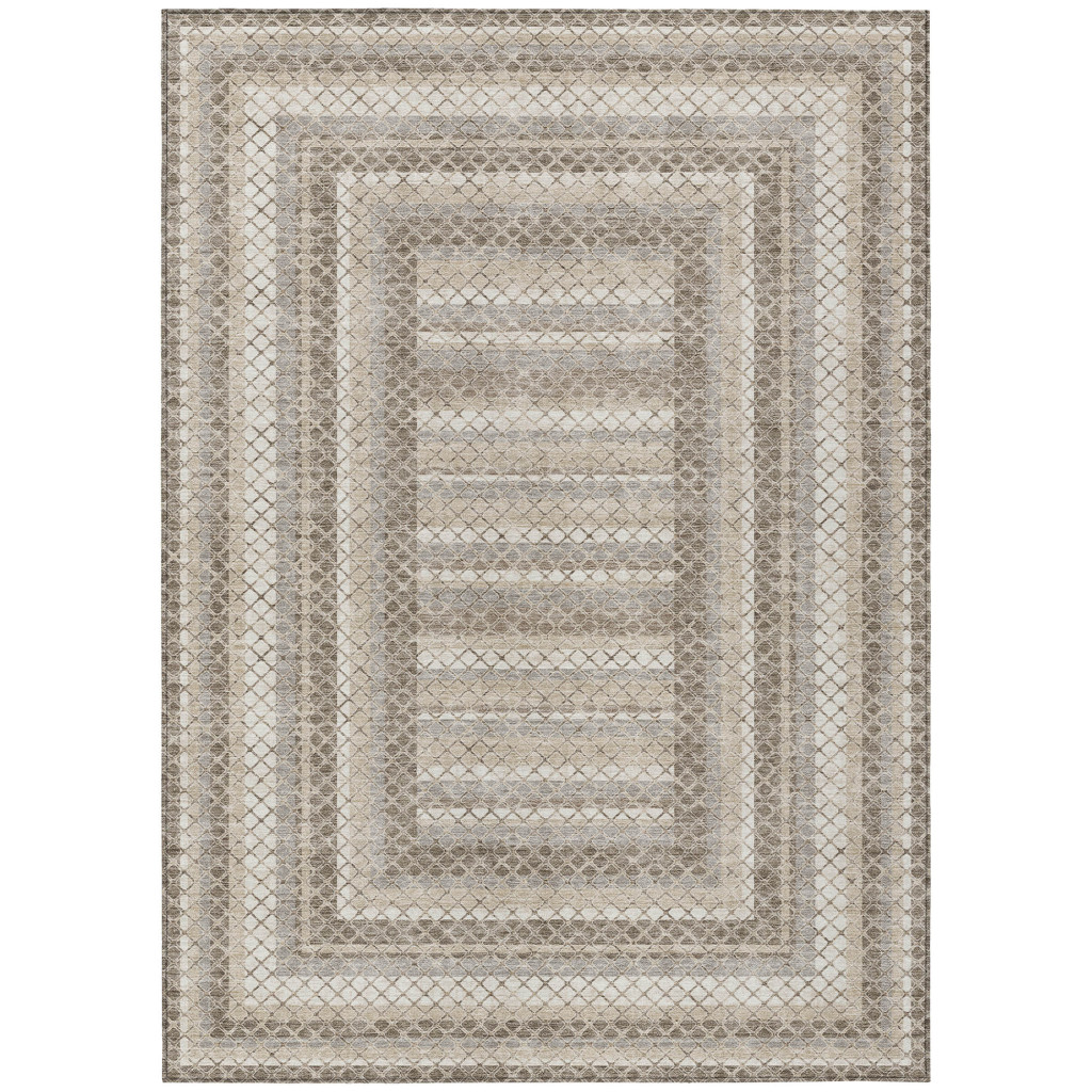 628986 3 x 5 ft. Taupe & Ivory Geometric Washable Transitional Indoor & Outdoor Rectangle Area Rug