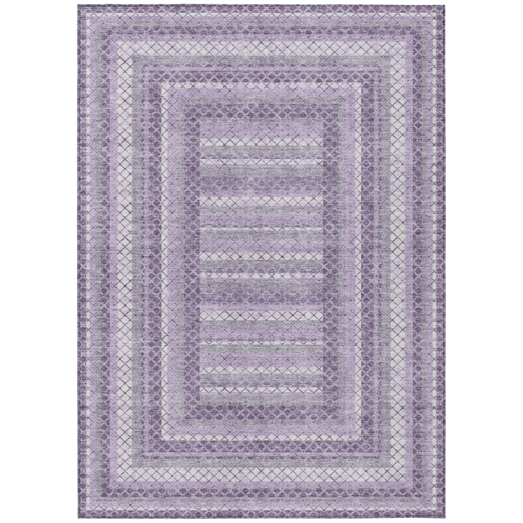 628974 3 x 5 ft. Lavender & Ivory Geometric Washable Transitional Indoor & Outdoor Rectangle Area Rug