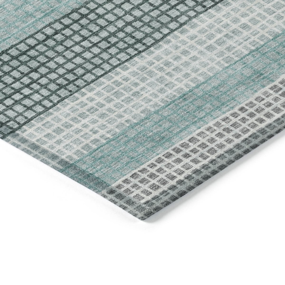 628885 5 x 8 ft. Teal, Blue & Ivory Striped Washable Transitional Indoor & Outdoor Rectangle Area Rug