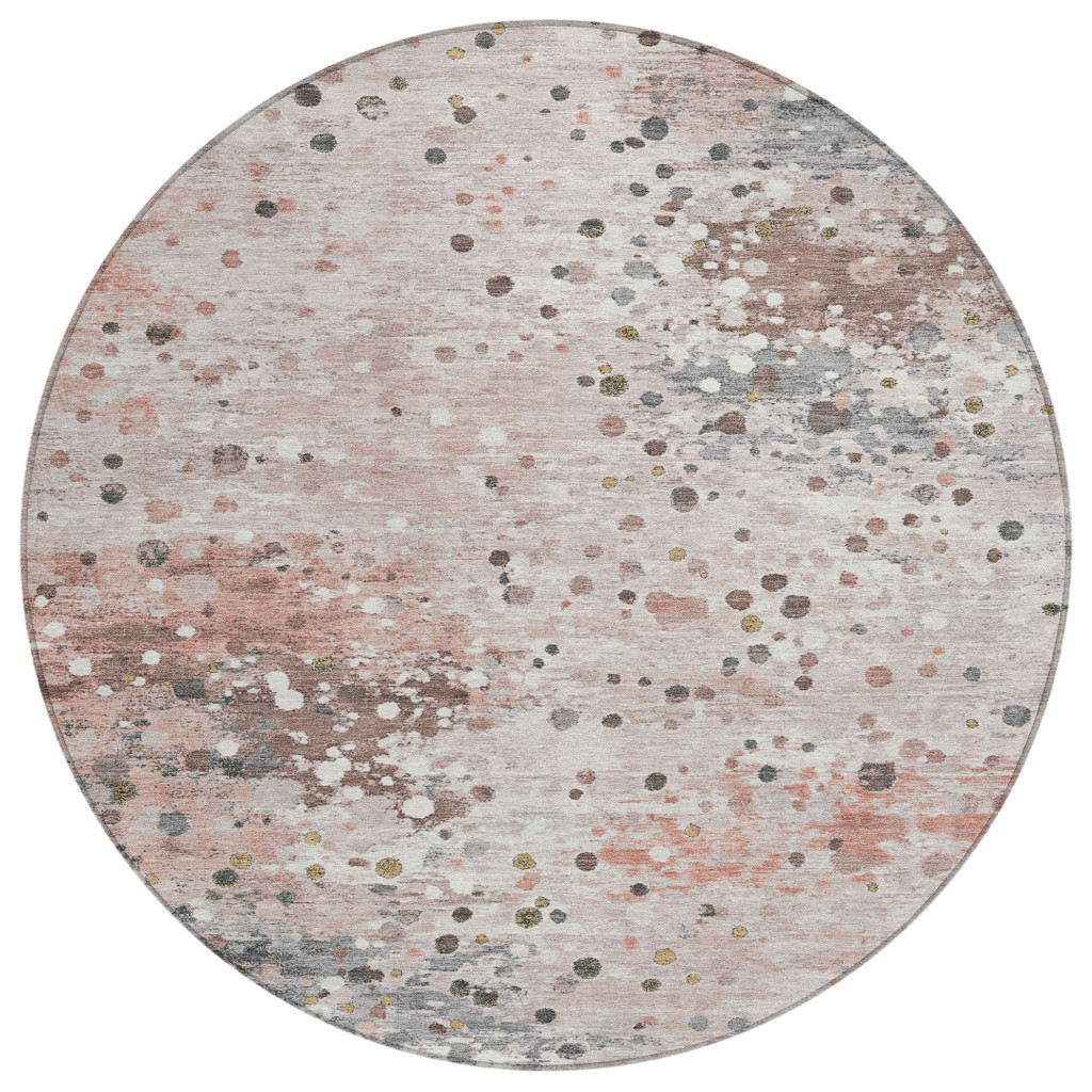 628862 8 ft. Salmon & Gray Abstract Washable Transitional Indoor & Outdoor Round Area Rug
