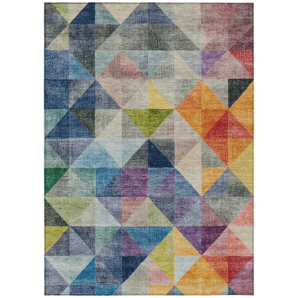 628824 3 x 5 ft. Beige Navy Blue & Orange Geometric Washable Transitional Indoor & Outdoor Rectangle Area Rug