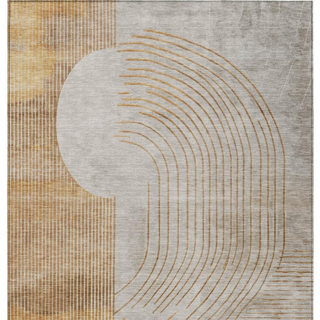 628751 10 x 14 ft. Gold & Ivory Geometric Washable Transitional Indoor & Outdoor Rectangle Area Rug