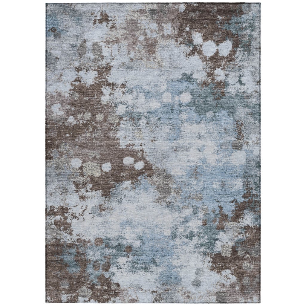 628419 8 x 10 ft. Sky Blue & Brown Abstract Washable Transitional Indoor & Outdoor Rectangle Area Rug
