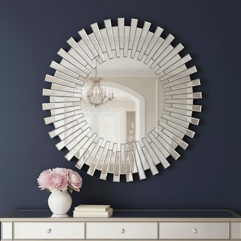 642842 18 in. Silver Glass Sunburst Framed Accent Mirror