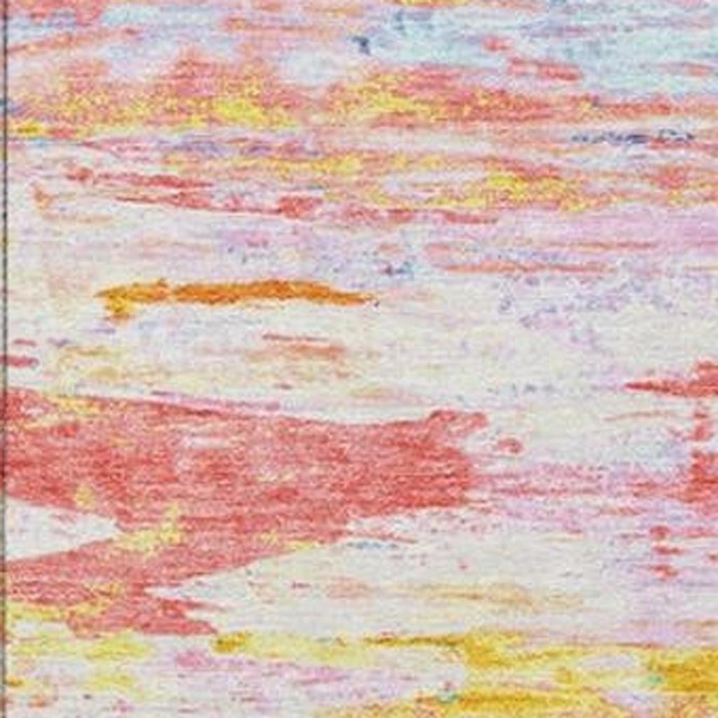 628203 8 x 10 ft. Coral & Yellow Abstract Washable Transitional Indoor & Outdoor Rectangle Area Rug