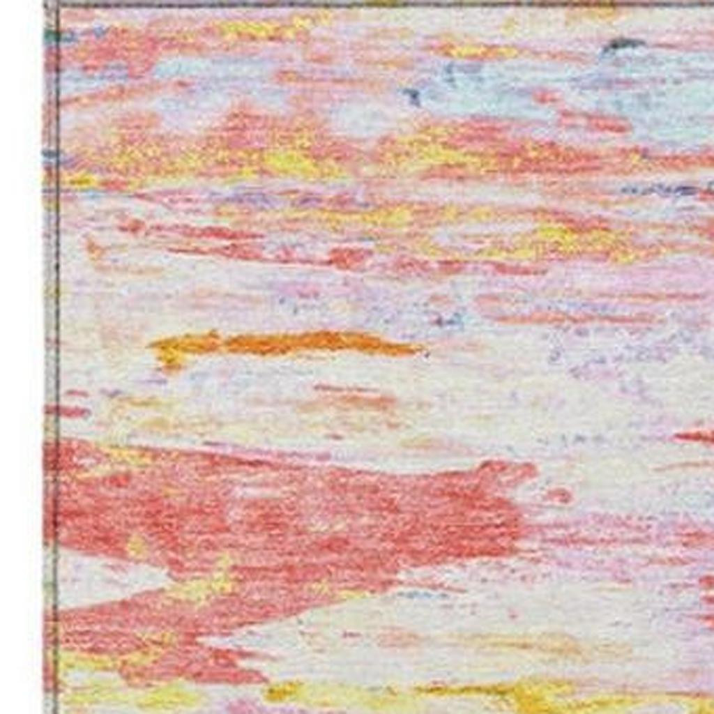 628204 9 x 12 ft. Coral & Yellow Abstract Washable Transitional Indoor & Outdoor Rectangle Area Rug