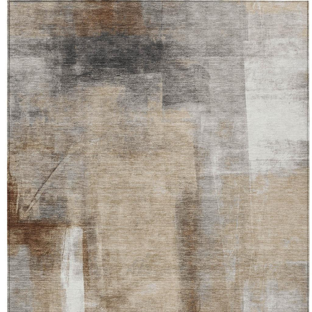 628152 3 x 5 ft. Beige & Ivory Abstract Washable Transitional Indoor & Outdoor Rectangle Area Rug