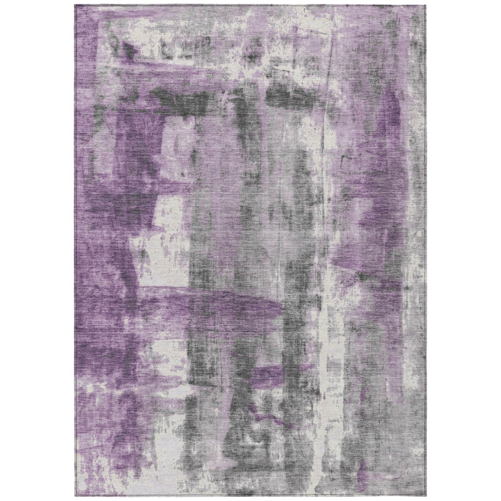 628055 3 x 5 ft. Purple & Ivory Abstract Washable Transitional Indoor & Outdoor Rectangle Area Rug