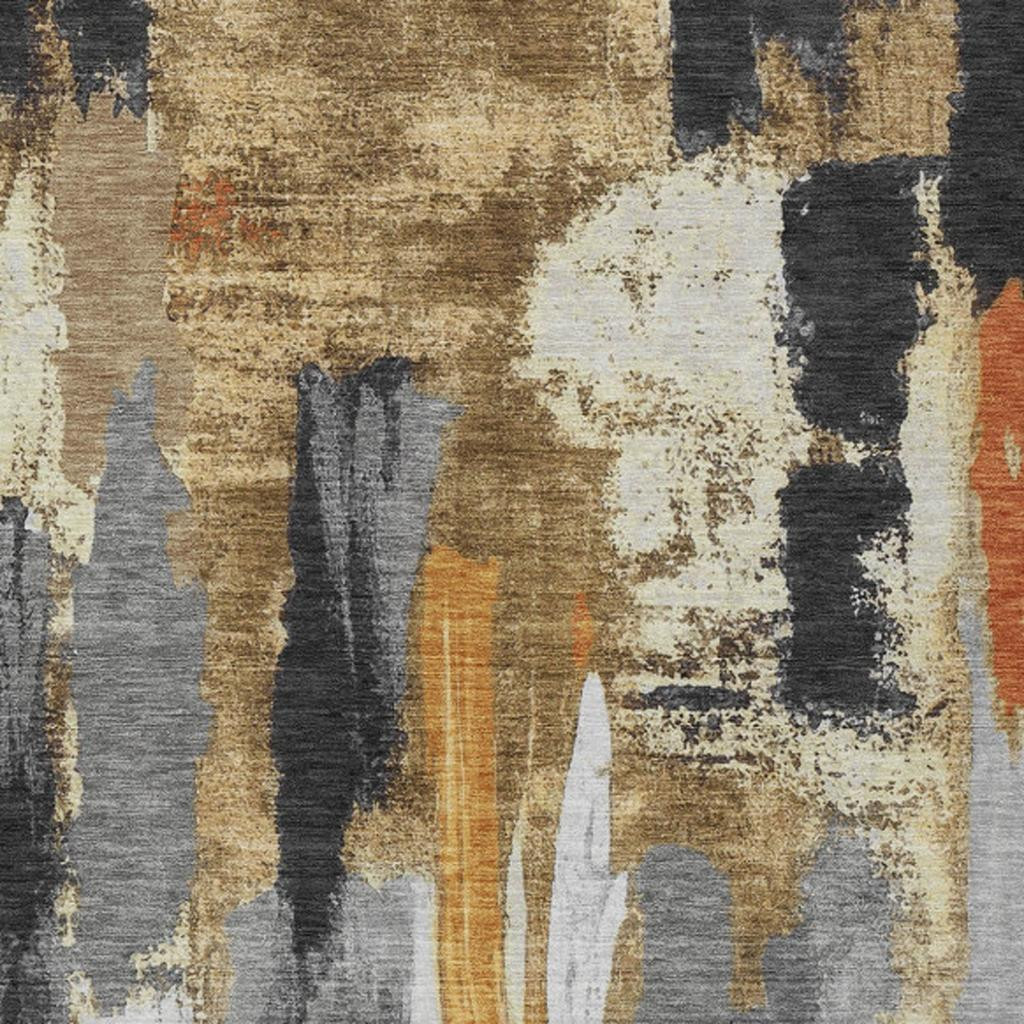 627946 10 x 14 ft. Black & Gold Abstract Washable Transitional Indoor & Outdoor Rectangle Area Rug