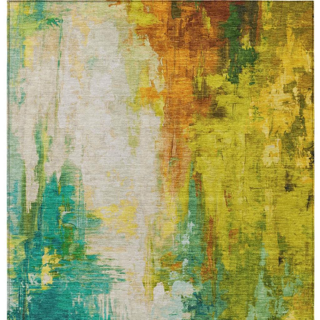 627908 8 x 10 ft. Green & Gold Abstract Washable Transitional Indoor & Outdoor Rectangle Area Rug