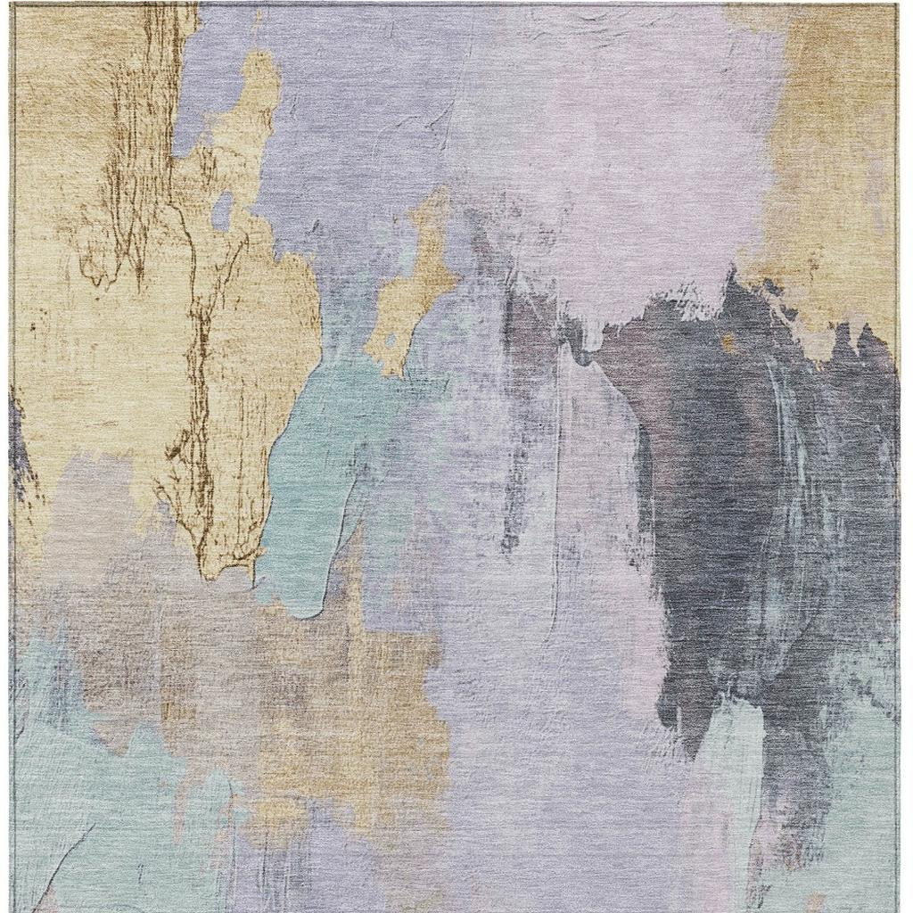 627675 9 x 12 ft. Lavender & Gold Abstract Washable Transitional Indoor & Outdoor Rectangle Area Rug