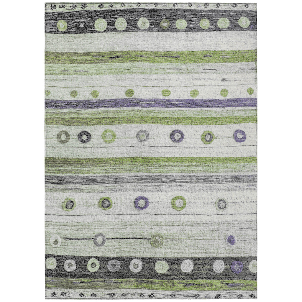 627538 10 x 14 ft. Artichoke Green Purple & Ivory Striped Washable Transitional Indoor & Outdoor Rectangle Area Rug