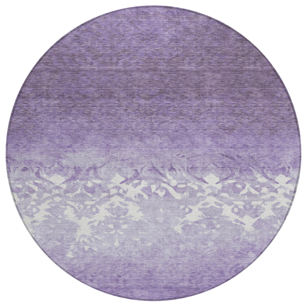 627262 8 ft. Purple & Ivory Damask Washable Transitional Indoor & Outdoor Round Area Rug