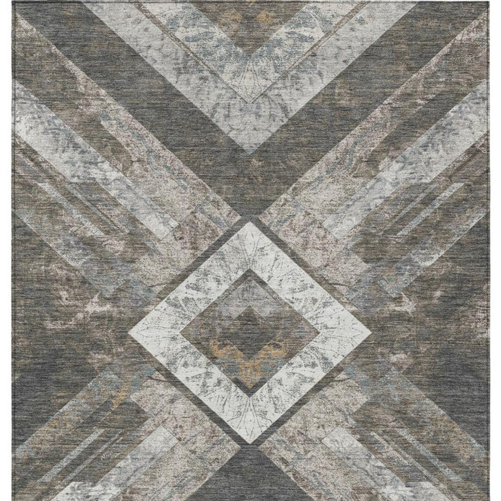 627109 10 x 14 ft. Brown & Gray Geometric Washable Transitional Indoor & Outdoor Rectangle Area Rug
