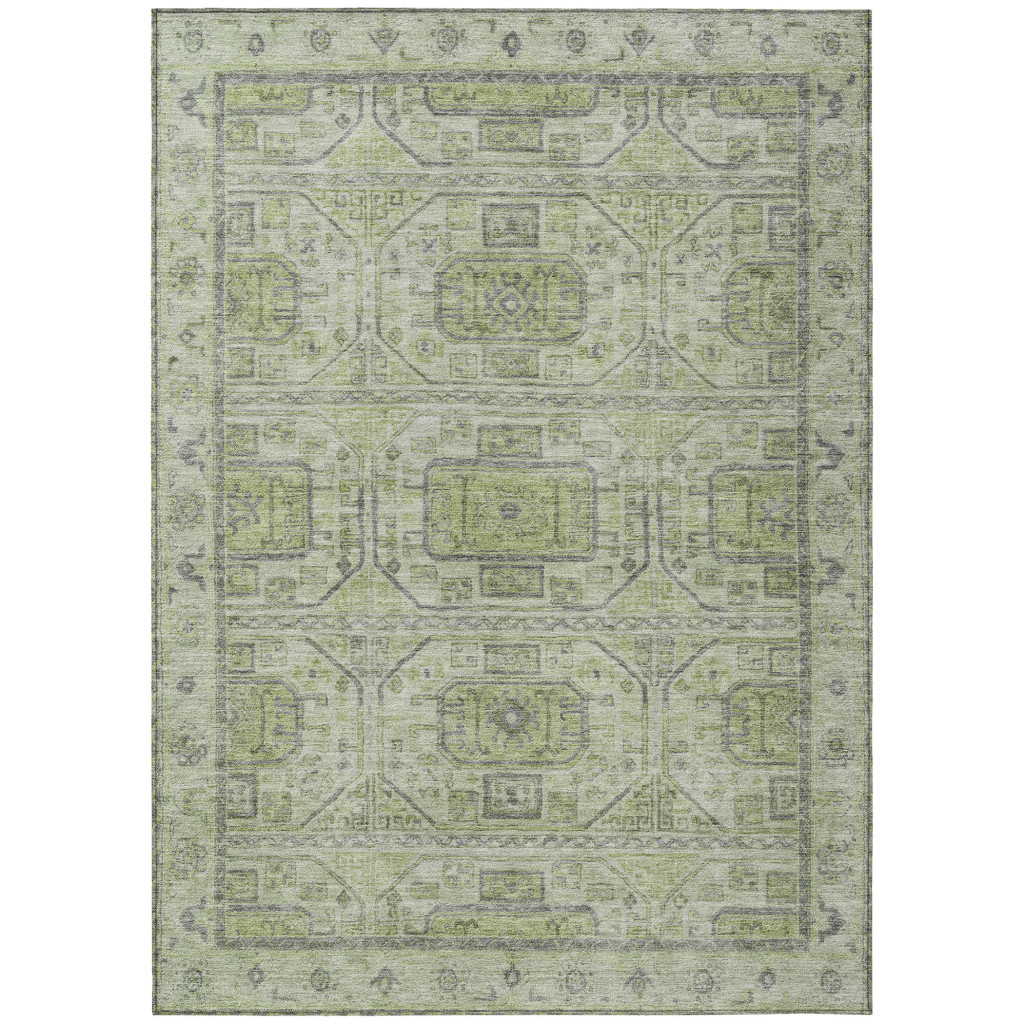 625877 5 x 8 ft. Artichoke Green & Gray Geometric Washable Transitional Indoor & Outdoor Rectangle Area Rug