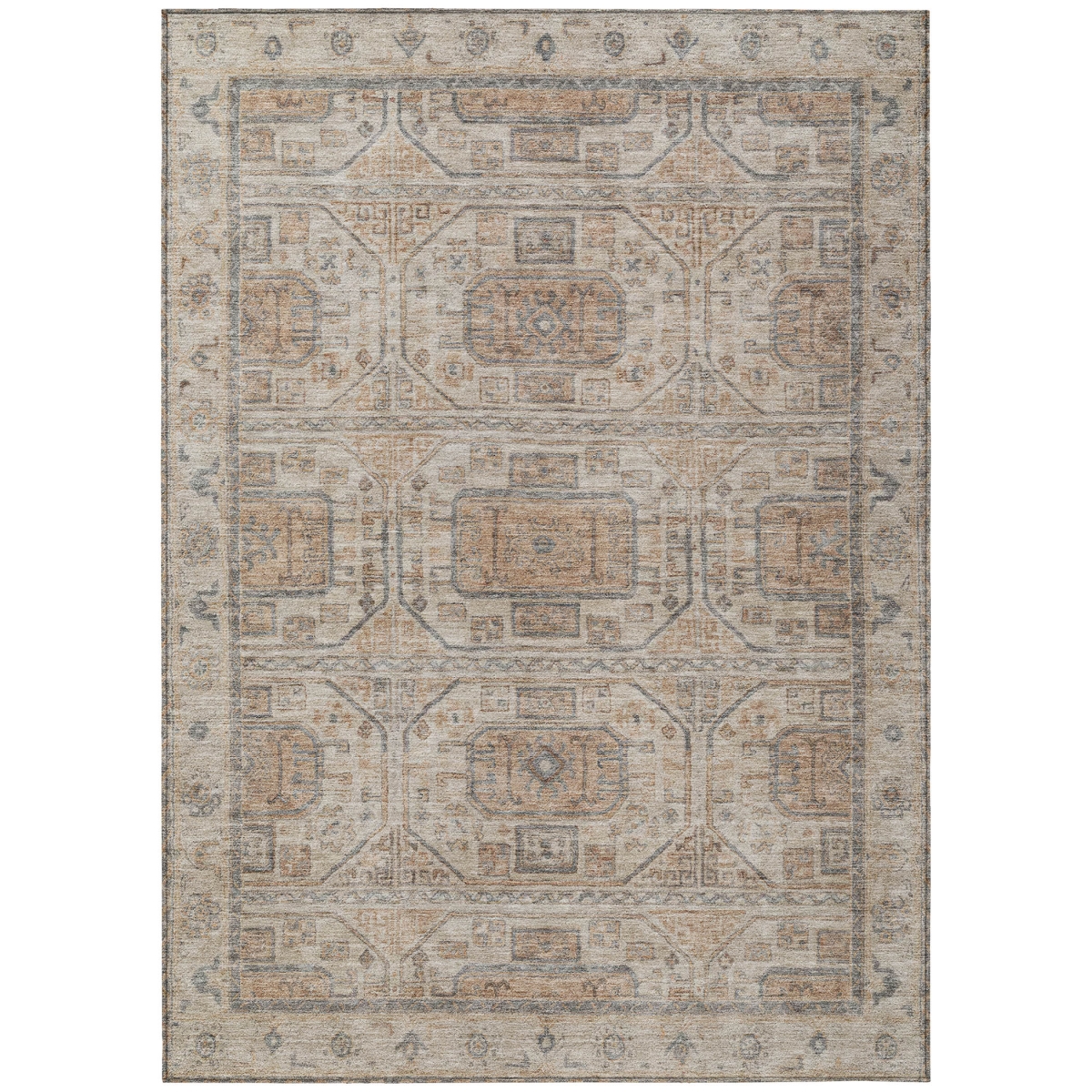 625887 10 x 14 ft. Beige & Brown Geometric Washable Transitional Indoor & Outdoor Rectangle Area Rug