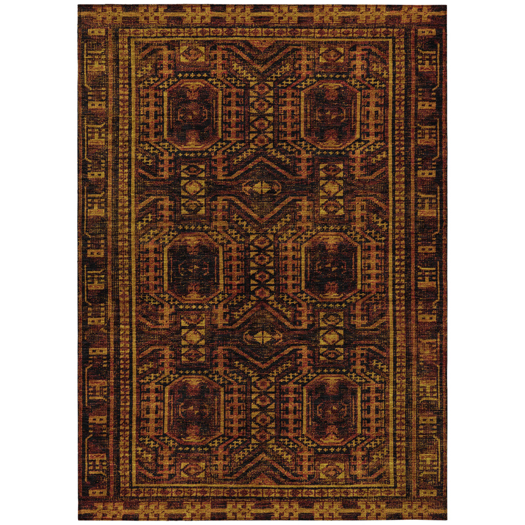 625918 3 x 5 ft. Rust & Gold Geometric Washable Transitional Indoor & Outdoor Rectangle Area Rug