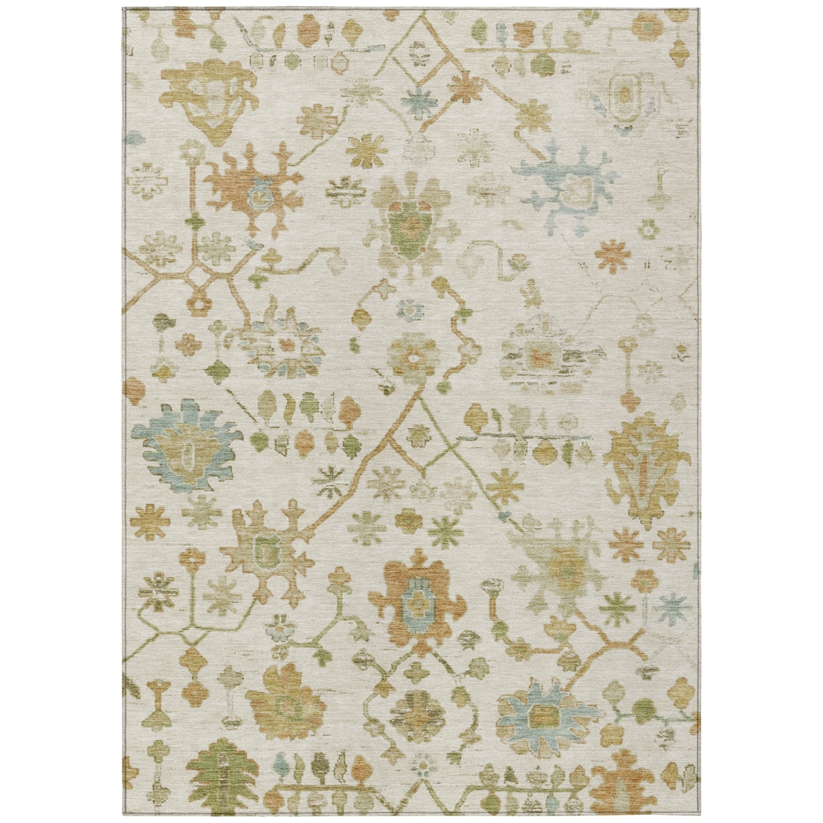 626223 10 x 14 ft. Ivory & Gold Floral Washable Traditional Indoor & Outdoor Rectangle Area Rug