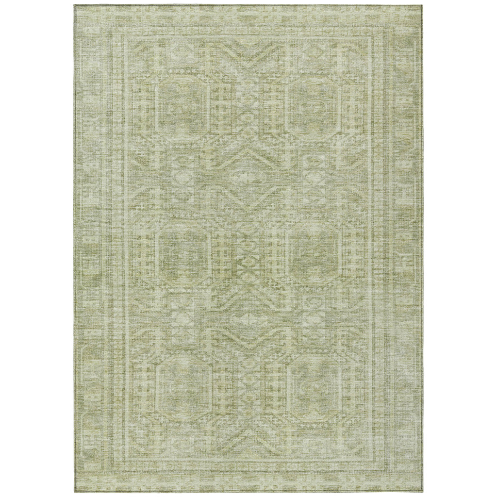 625934 9 x 12 ft. Sage & Ivory Geometric Washable Transitional Indoor & Outdoor Rectangle Area Rug