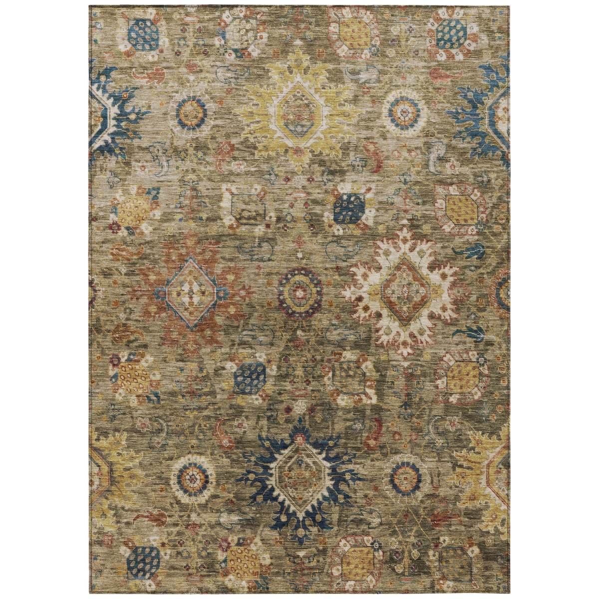 626132 9 x 12 ft. Brown, Beige & Navy Blue Floral Medallion Washable Traditional Indoor & Outdoor Rectangle Area Rug