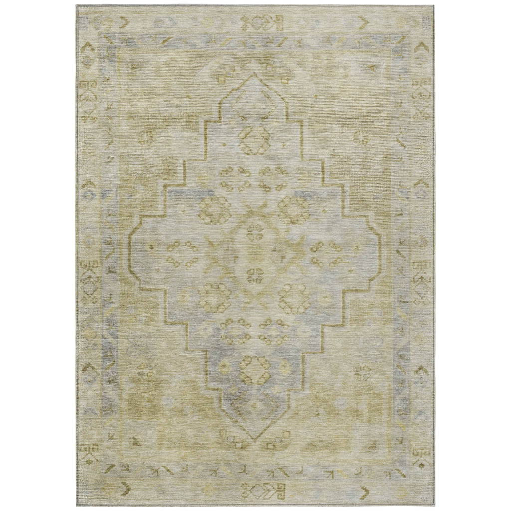 625857 10 x 14 ft. Gold & Beige Medallion Washable Transitional Indoor & Outdoor Rectangle Area Rug
