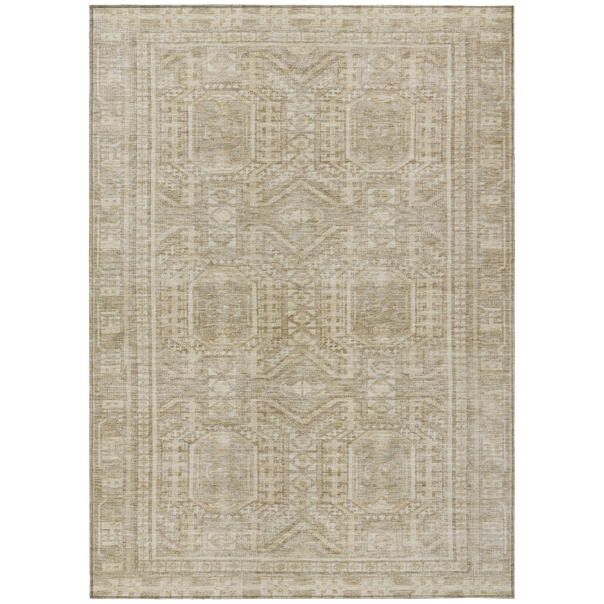 625898 9 x 12 ft. Beige & Ivory Geometric Washable Transitional Indoor & Outdoor Rectangle Area Rug