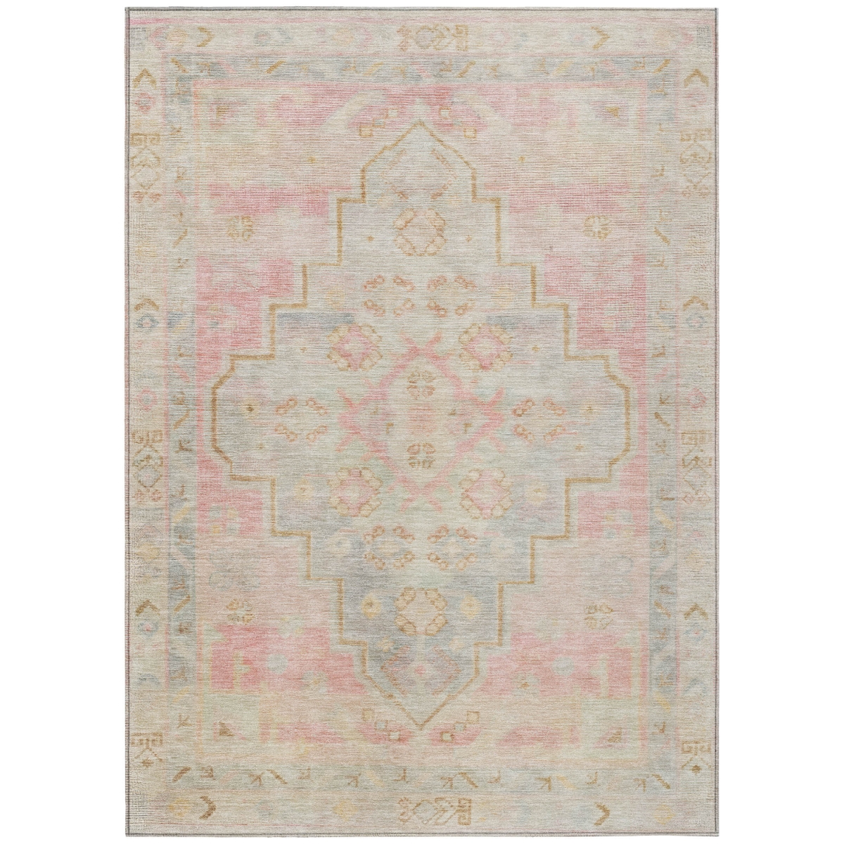 625869 10 x 14 ft. Pink & Ivory Medallion Washable Transitional Indoor & Outdoor Rectangle Area Rug