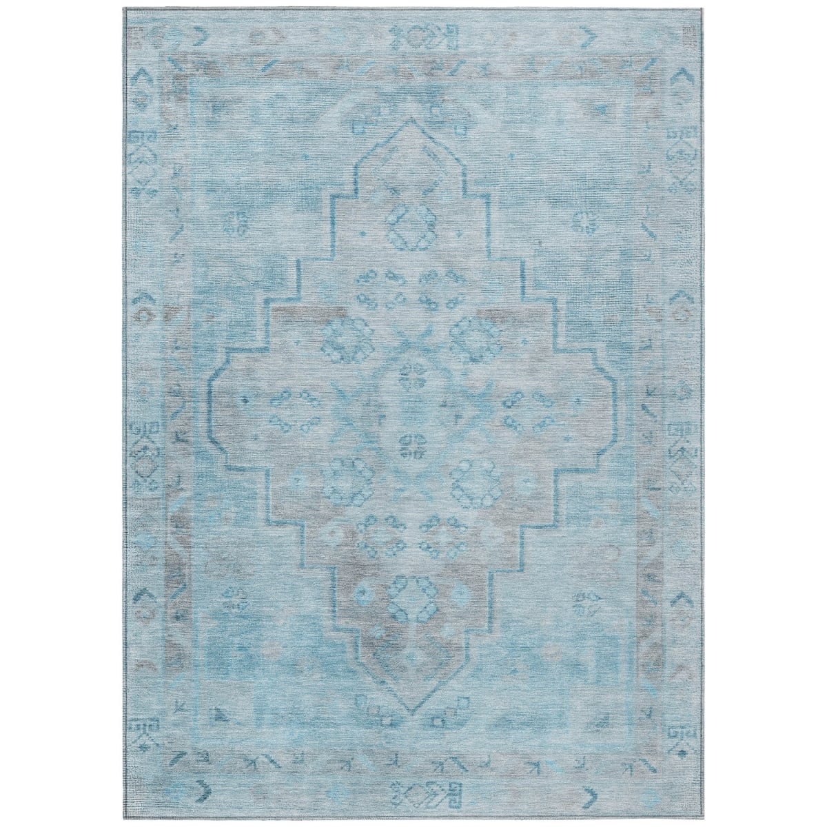 625873 8 x 10 ft. Sky Blue & Gray Medallion Washable Transitional Indoor & Outdoor Rectangle Area Rug