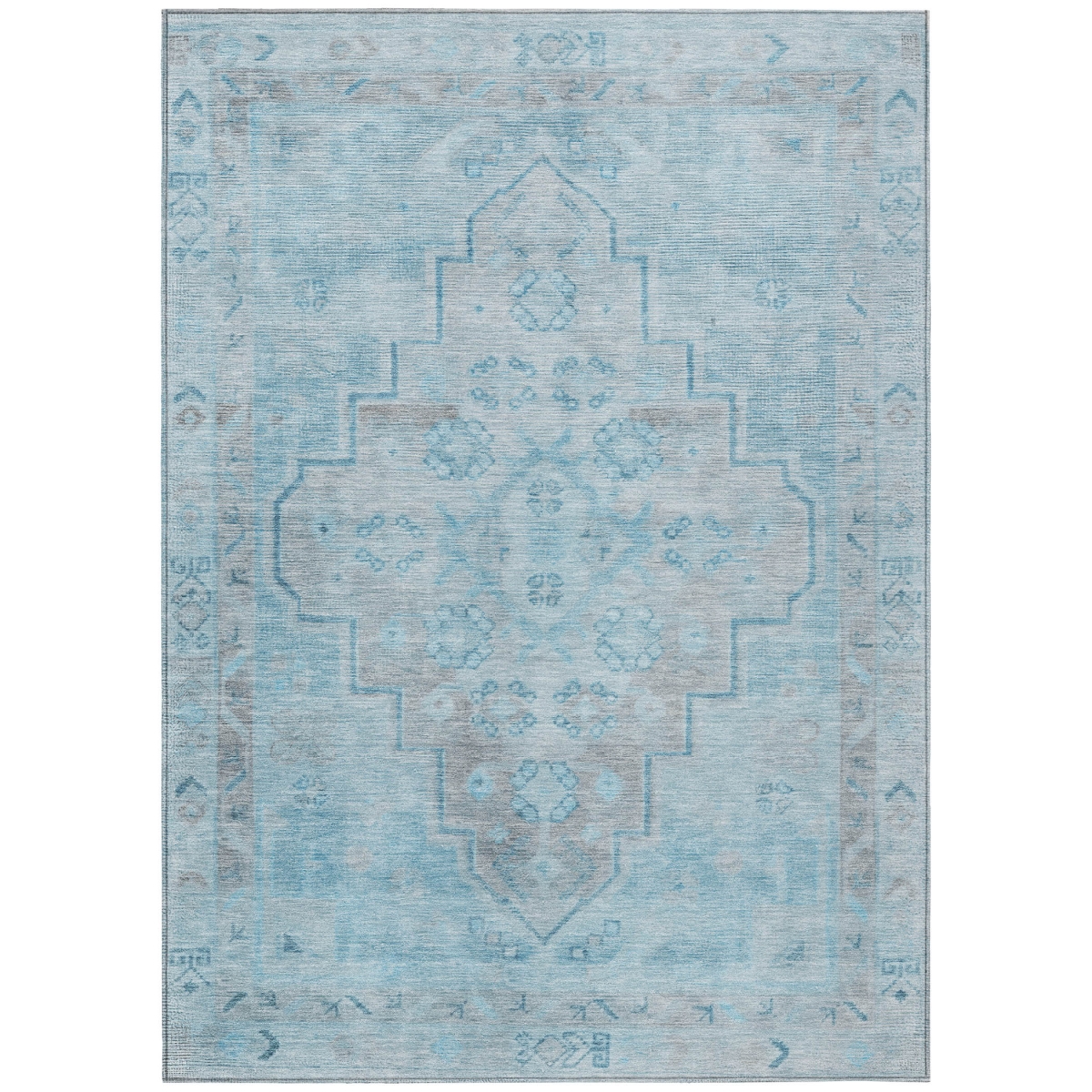 625874 9 x 12 ft. Sky Blue & Gray Medallion Washable Transitional Indoor & Outdoor Rectangle Area Rug