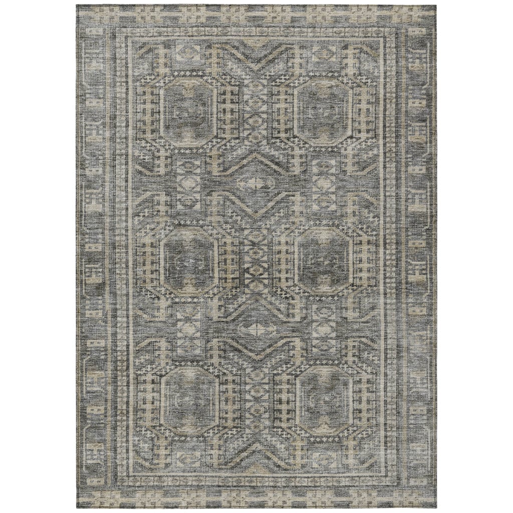 625927 8 x 10 ft. Pewter & Beige Geometric Washable Transitional Indoor & Outdoor Rectangle Area Rug