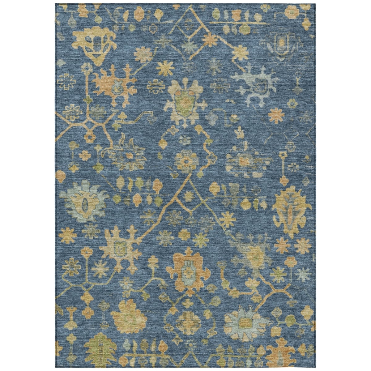 626233 8 x 10 ft. Navy Blue & Gold Floral Washable Traditional Indoor & Outdoor Rectangle Area Rug