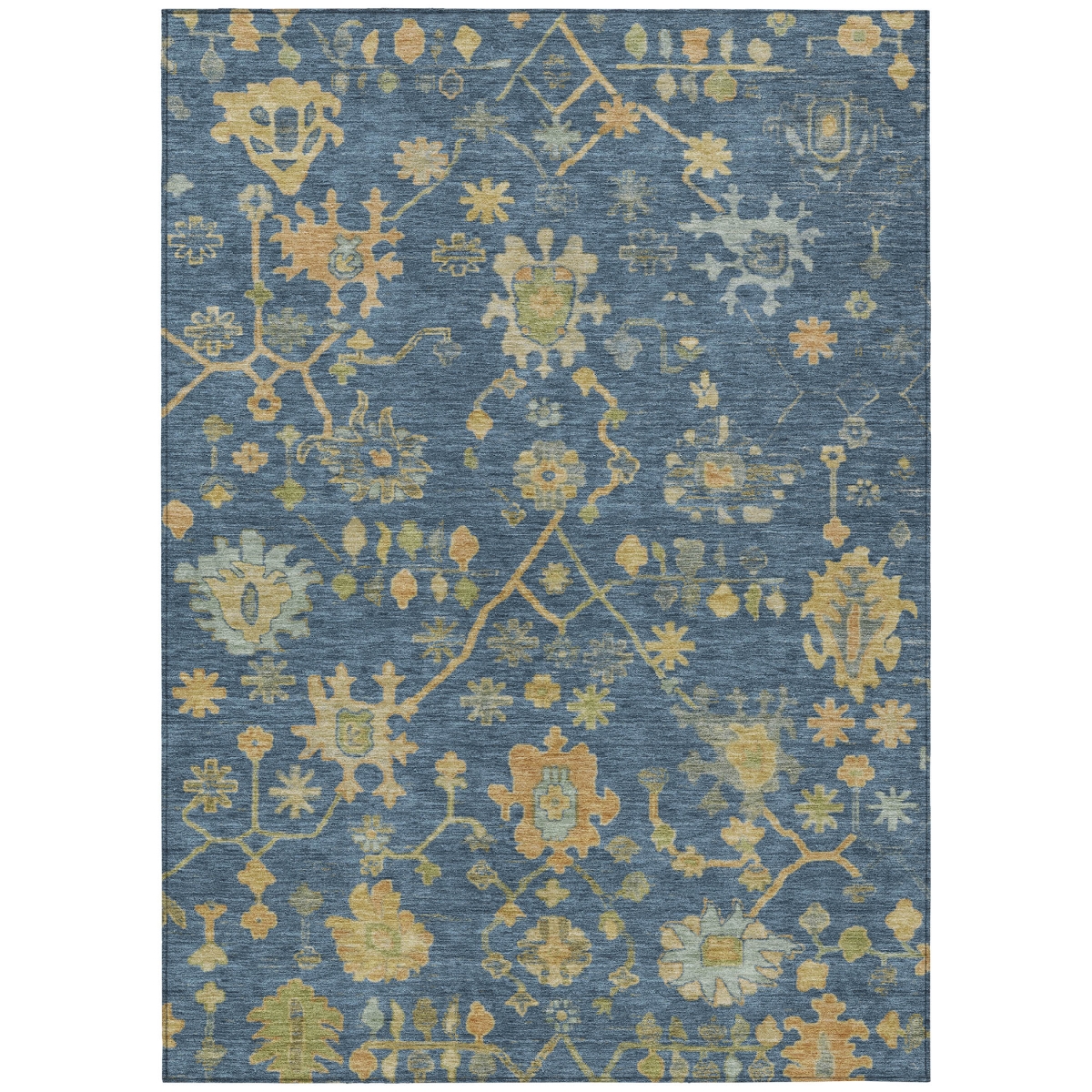 626235 10 x 14 ft. Navy Blue & Gold Floral Washable Traditional Indoor & Outdoor Rectangle Area Rug
