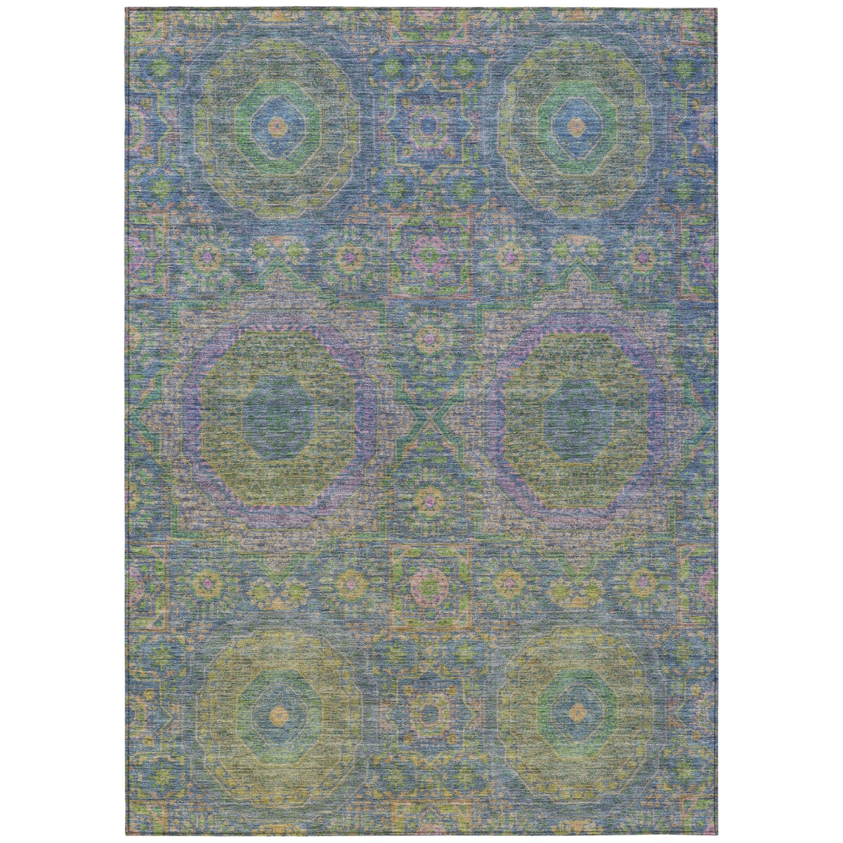 626002 3 x 5 ft. Blue & Green Medallion Washable Transitional Indoor & Outdoor Rectangle Area Rug