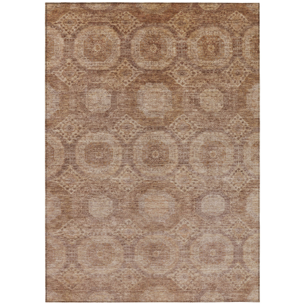 626073 10 x 14 ft. Copper & Rust Medallion Washable Transitional Indoor & Outdoor Rectangle Area Rug