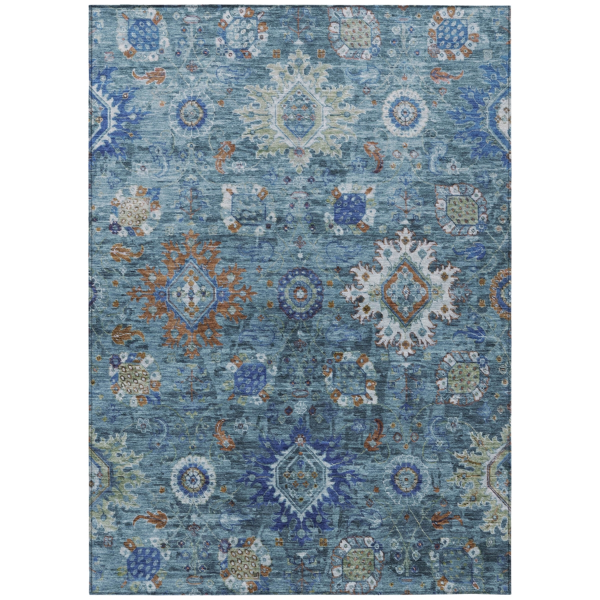 626139 10 x 14 ft. Blue Rust & Gray Floral Medallion Washable Traditional Indoor & Outdoor Rectangle Area Rug