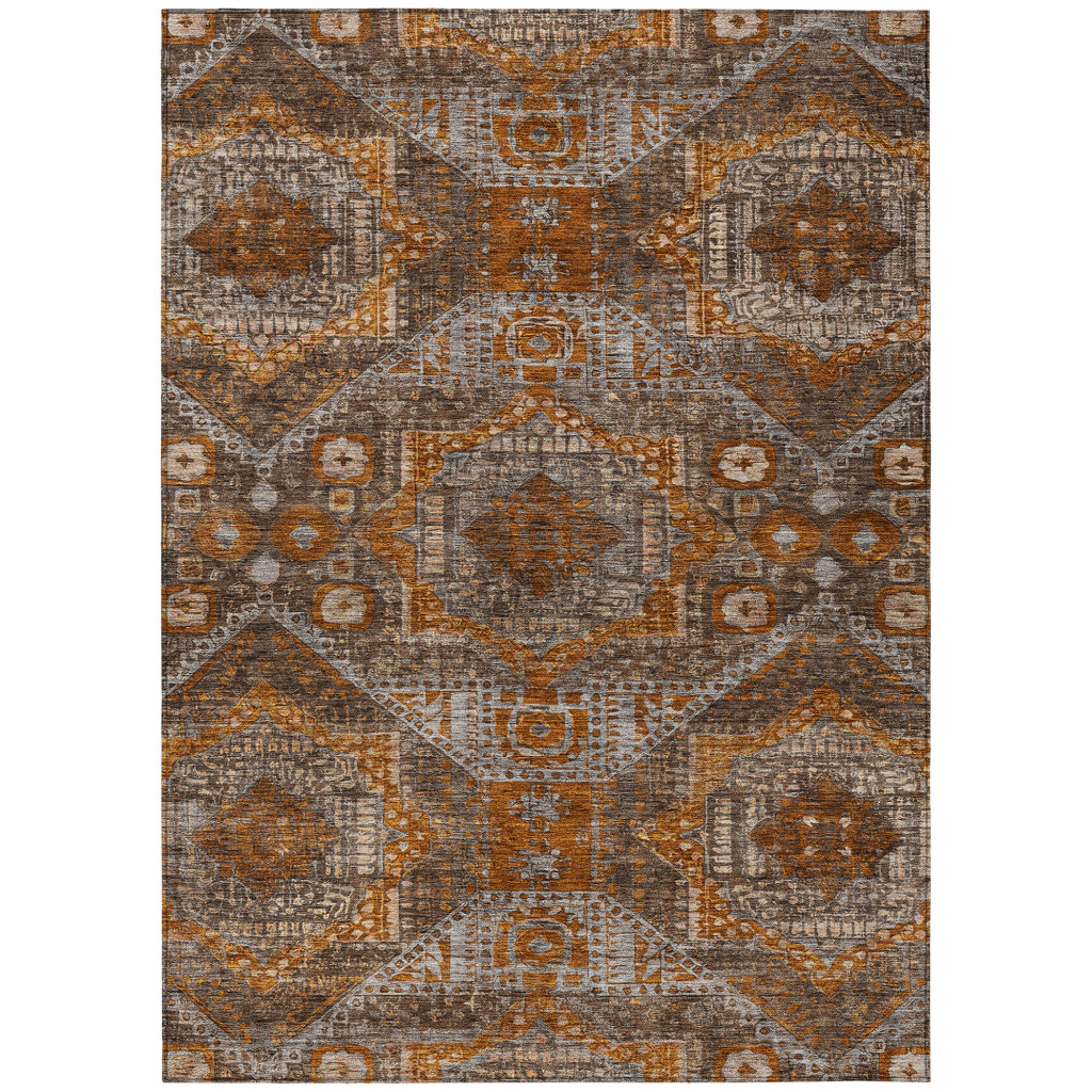 626169 10 x 14 ft. Copper Brown & Gray Moroccan Washable Traditional Indoor & Outdoor Rectangle Area Rug