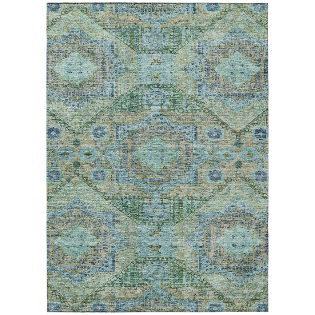 626174 9 x 12 ft. Green & Pale Aqua Moroccan Washable Traditional Indoor & Outdoor Rectangle Area Rug