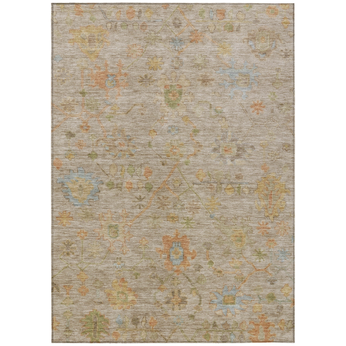 626193 10 x 14 ft. Beige & Orange Floral Washable Traditional Indoor & Outdoor Rectangle Area Rug