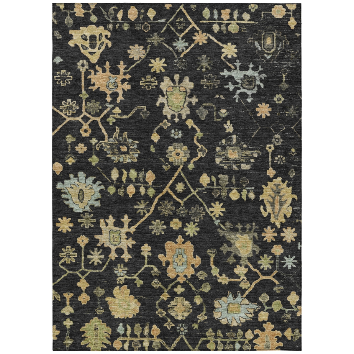 626198 9 x 12 ft. Black & Gold Floral Washable Traditional Indoor & Outdoor Rectangle Area Rug